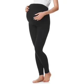 Be Mammy Lange Umstandsleggings aus Baumwolle Leggings für Schwangere Umstands Leggings Schwangerschafts Unterhosen mit Hoher Bund Weich und Elastisch BE20-230 (Schwarz, XXL)