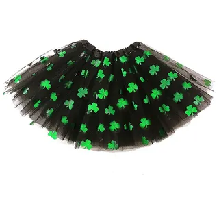 Wambere Damen Tüllrock Kleeblatt Tutu Rock St. Patricks Tag Ballettrock St. Paddys Day Outfit Elastisch Tulle Skirt für Irische Party Maskerade Karneval Weihnachten Halloween Accessoires,Schwarz,L
