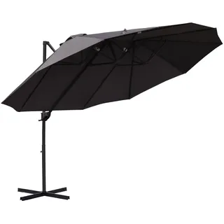 Doppelsonnenschirm Ampelschirm mit Kurbel Verstellbarer Gartenschirm Sonnenschutz Metall Dunkelgrau 440 x 270 x 250 cm - Grau