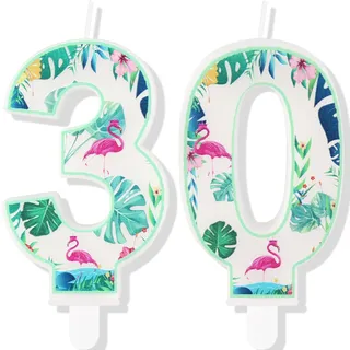 Flamingo-Kerzen zum 30. Geburtstag, Flamingo-Zahl 30, Kerzen für Kuchen, Flamingo-Hawaii-Kuchenaufsätze, Flamingo-Themen-Geburtstagstortendekorationen für Jungen, Mädchen, Kindergeburtstag
