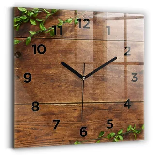 Wallfluent Wanduhr – Stilles Quarzuhrwerk - Uhr Dekoration Wohnzimmer Schlafzimmer Küche - Zifferblatt - schwarze Zeiger - 30x30 cm - Rustikales Holz - Braun