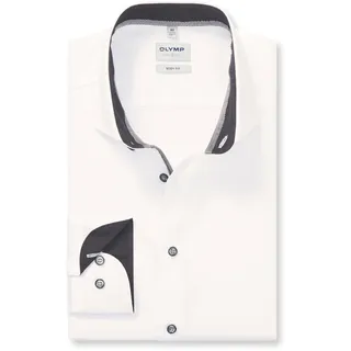 Businesshemd OLYMP "Level Five body fit", Herren, Gr. 38, N-Gr, grau (weiß, anthrazit, kontrastfarbene details), Web, Obermaterial: 97% Baumwolle, 3% Elastolefin, tailliert normal, runde 1-Knopf-Manschette verstellbar, Hemden Businesshemd