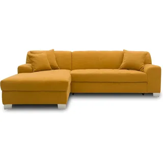 DOMO. collection Ecksofa Capri, Sofa in L-Form, Longchair links mit Schlaffunktion, Couch, Polsterecke, Eckcouch, Schlafsofa 239 x 152 x 75 cm (BxTxH), mango (gelb)