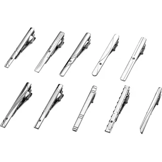 OTOTEC Krawattennadel-Set, zum Aufschieben, für Hochzeit, Business, Herren, formelle Kleidung, Geschenk, 6,1 x 0,5 cm, silberfarben, 10 Stück