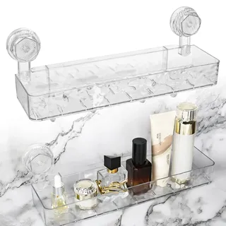 bssmmai Beweglicher Duschablage Saugnapf, Neue Badezimmer Ablage Ohne Bohren, 10 kg Belastbar, Entleerbarer Boden für Badezimmer und Küchen (Transparentes)