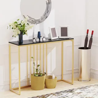 WISFOR Konsolentisch Marmor Flurtisch Dekotisch Sideboard Beistelltisch mit goldenem Metallrahmen Wohnzimmer Eingangsbereich, schwarz - Schwarz