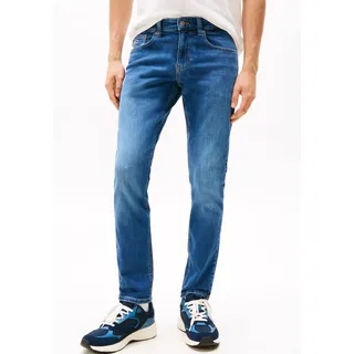 Slim-fit-Jeans TOMMY JEANS "Scanton Slim", Herren, Gr. 32, Länge 32, blau (denim medium 1a5), Denim/Jeans, Obermaterial: 99% Baumwolle, 1% Elasthan, slim fit lang, Jeans Slim-fit-Jeans, mit mittlerer Leibhöhe, 5-Pocket-Design