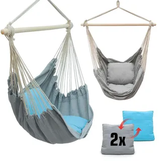 AMANKA Balkon-Hängesessel, grau Textil, 95x130x130 cm Gartenmöbel, Hängesessel mit 2 Kissen zum Wenden - Outdoor Hängeschaukel für Garten