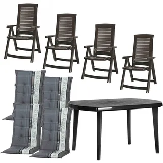 Garten-Essgruppe JARDIN "Aruba / Elise", grau (graphit), B:90cm H:110cm T:137cm, Kunststoff, Sitzmöbel-Sets, Garten-Essgruppe, bestehend aus 4 Sessel, 4 Auflagen und 1 Tisch