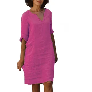 Viunychn Musselin Kleid Damen Sommer Kleider aus Leinen Leicht und Luftige Leinenkleid Elegant Midi Knielang Sommerkleid Boho Große Größen Leinenkleider Strandkleid