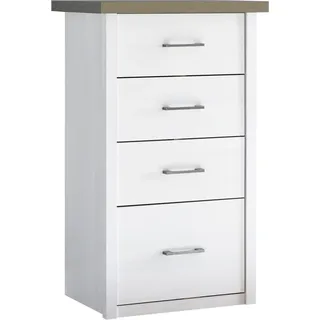 Kommode LUND-78, Landhaus Stil, in Pinie weiß Nb./Trüffel Eiche Nb., B/H/T: ca. 60/101/43 cm - Braun