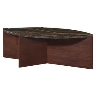 MASSIVMOEBEL24.DE Couchtisch Akazie 115x65x35 braun lackiert / Marmor grün ORGANIC COLLECTION #27 - Braun