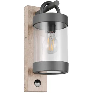 Trio Wandleuchte Außenwandleuchte Fassadenleuchte Aluminium Holznachbildung Bewegungssensor, H 33 cm