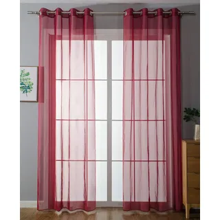 Gardinenbox 2er-Pack Ösen Gardinen Transparent Vorhang Set Wohnzimmer Voile Ösenvorhang Bleibandabschluß HxB 145x140 cm Bordeaux, 203322