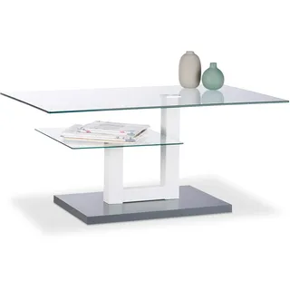 Relaxdays Couchtisch Glas, rechteckig, Glasplatte, kleine Ablage, origineller Sofatisch, HxBxT: 45 x 100 x 60 cm, grau