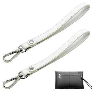 JMZLLRX 2 Stück Handgelenkschlaufe aus Leder, 20cm Lang Leder Handschlaufe Ersatz für Clutch Geldbörse Schlüssel, Schlüsselanhänger Tasche DIY (Silber Weiß)