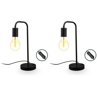 B.K.Licht - Nachttischlampe mit Kabelschalter, E27 Fassung, Vintage, Tischlampe, Lampe, Schreibtischlampe, Tischleuchte, Bürolampe, Leselampe, Leselicht, Retro, Leseleuchte, 13x38 cm, Schwarz