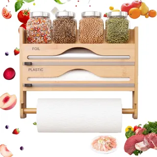 Jenmayt Küchenrollenhalter Wand 4-in-1 mit Folienschneider,aus Bambus