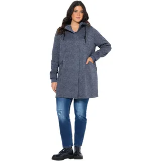 Ulla Popken Damen große Größen Übergrößen Plus Size Strickfleece-Jacke, Kapuze, 2-Wege-Zipper Marine 50+ 831604130-50+