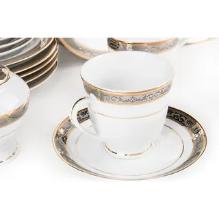 Konsimo Teeservice für 6 Personen (15-teilig) "CONTE", Weiß, Porzellan, Classic, 15,5 cm / 220 ml / 21 cm / 1,3 l / 220 ml / 220 ml - Weiß