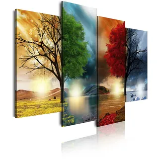 DekoArte 248 - Modernes Bild, digitalisierter Kunstdruck | Dekoratives Bild für den Salon oder das Schlafzimer | Stil Landschaft vier Jahreszeiten rote Bäume | 4 Teile 120 x 85 cm