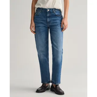 Gant Straight-Jeans "STRAIGHT CROPPED JEANS" Verkürzte Jeans mit geradem Bein, mid blau broken in