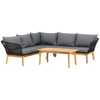 Gardenson Loungegarnitur , Schwarz, Akaziefarben, Dunkelgrau , Holz, Metall, Kunststoff , 2-teilig , Akazie , 210x160 cm , Gartenmöbel, Loungemöbel