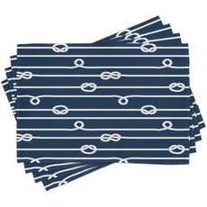 ABAKUHAUS Navy blau Platzmatten, Seemannsknoten Meer, Waschbare Stoff Esszimmer Küche Tischdekorations Digitaldruck, Weiß und Blau