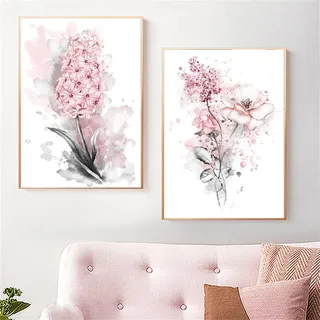 Sarah Duke Blumen Poster 2er Set, Rosa Blumen Leinwandbilder, Ohne Rahmen Wandbilder, Nordic Wanddeko für Schlafzimmer und Wohnzimmer (40 x 50 cm)