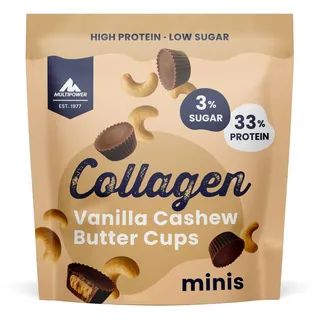 Multipower Collagen Vanilla Cashew Butter Cups (70 g) – High Protein Süßigkeiten mit 10% Kollagen & 33% Protein, Low Carb & zuckerarm
