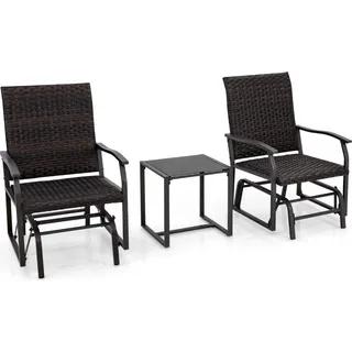 3tlg. Rattan Balkonmöbel Set Balkonset mit 2 Stühlen & Tisch Gartenmöbel mit Gepolstertem Sitz