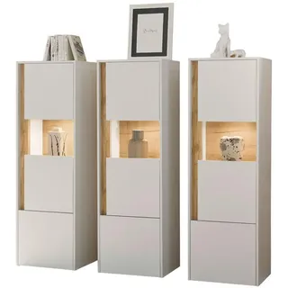 Furn.Design Vitrinen-Set 3-teilig weiß, Eiche Wotan 190, Schrank-Set mit viel Stauraum , Weiß, Eiche Wotan , Kunststoff , Nachbildung,Eiche , Holz Optik, Uni , 190x155x40 cm , Esszimmer, Vitrinen, Vitrinenschränke