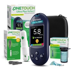 OneTouch Ultra Plus Reflect Start-Set, Blutzuckermessgerät für Diabetes, inkl. 1 Blutzucker-Messgerät (mmol/L), 40 Teststreifen, 1 Stechhilfe, 40 Lanzetten, 1 Etui, 2 Batterien