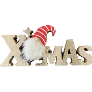 khevga Weihnachtsdeko Schriftzug Xmas Weihnachtsmann Tisch-Deko Weihnachten Holz (rot gestreift)