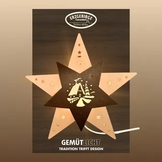 Dekostern WEIGLA "LED Waldhütte, Dekoleuchte aus Holz, NATUR-BRAUN", natur, braun, B:30,5cm H:29cm T:6cm, Holzwerkstoff, Dekosterne, Dekostern