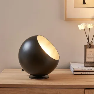Tischleuchte 'Lukkodso' 1xE27 Tischlampe Ø20 x 20 cm mit kugelförmiger Lampenschirm Metall Schwarz - Schwarz