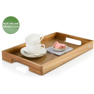 AdHoc Tablett aus Holz SERVE SMART 56x30x5 cm | hochwertiges Frühstückstablett aus Akazien- & Walnussholz | modernes Serviertablett (rechteckig) - Braun