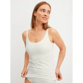 Trägertop CALIDA "Natural Skin", Damen, Gr. L (48/50), star weiß, Interlock, Obermaterial: 83% Modal (TENCELTM), 17% Elasthan, hüftbedeckend, tiefer Rundhals, Tops Trägertop, glatt, atmungsaktiv, Interlock-Qualität