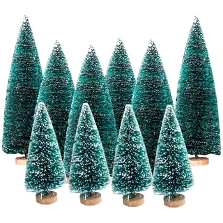 Ashuxxn 10 Stück Künstlicher Weihnachtsbaum Mini Weihnachtsbaum Desktop Weihnachtsbäume Künstlicher Kiefernbaum mit Holzsockel 10/15/20cm für Tischdeko, DIY Weihnachtsdeko, Schaufenster (Blau)