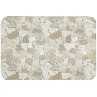 OnlyWow Badematte Mosaik - Steine - Beige Badvorleger 90x60 cm , Beige, Creme , Textil , Füllung: Polyurethan (Pur) , Rechteckig , 90x60 cm , Heimtextilien, Badtextilien, Badematten