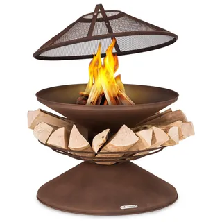 Blumfeldt Feuerschale, Wetterfeste Feuerschale mit Grillrost & Funkenschutz, Stahl-Feuerschalen Klein, Feuerstelle mit Grill für Terrasse & Garten, Feuerstelle mit Grillring & Standfuß, 55cm Hoch