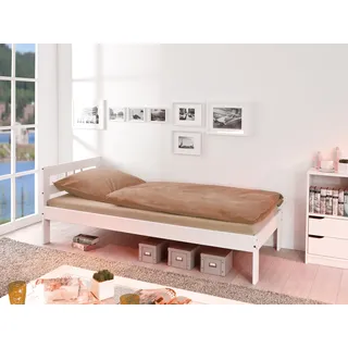 Inter Link – Holzbett - Bettrahmen – Bettgestell – Jugendbett – Gästebett – Einzelbett – Modernes Bett aus Kiefer Massivholz – ohne Lattenrost – Weiß Lackiert – Fana 90 x 200 cm