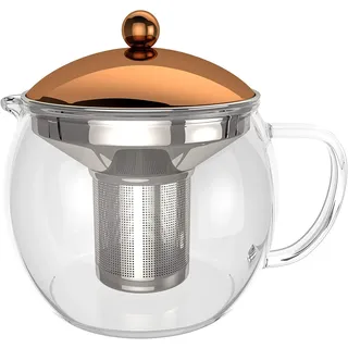 bonVIVO Glas Teekanne mit Siebeinsatz - 1,5 Liter - Teekanne Aus Borosilikat-Glas, Hitzebeständig, Teekanne Glas Mit Deckel In Kupfer-Chrom-Look, Tea Infuser, Glasteekanne - Tea Pot