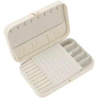 CHUENKUK Weiß Schmuckkästchen Reise, 25,5 x 16,8 x 5,6cm Kleine Schmuckaufbewahrung Box mit Fächern, Schmuck Organizer für Ketten, Ohrringe