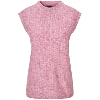 Rundhalspullover GOLDNER "Edler Rippstrick Pullunder, Stehkragen", Damen, Gr. 50, rosa (rosé), Obermaterial: 76% Polyester PES. 15% Polyamid PA. 6% Schurwolle WV. 3% Elasthan EL., keine/nicht relevant, Pullover Rundhalspullover, Leicht überschnittene Schulter