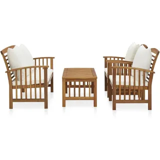 vidaXL 4-tlg. Garten-Lounge-Set mit Auflagen Massivholz Akazie - Weiß
