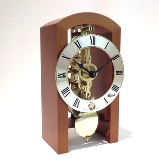 HERMLE 23015-160721 Moderne Skelett-Tischuhr, Kirschbaum Braun, 18cm x 9cm x 11cm