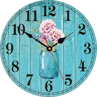 TAHEAT 34 cm Blumen Muster Wanduhr, Retro Jahrgang Blumen Leise Nicht Ticken Hölzern Uhren, Dekorativ Einfach für die Küche zu lesen Wohnzimmer Schlafzimmer Bad Büro Dekor