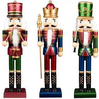 Busybee nussknacker Figur Set of 3 Große Weihnachten Nussknacker Holzfigur 38cm Nutcracker König und Soldat Figurine Weihnachten Nussknacker Holz