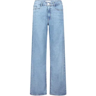 Taillenhose BETTY & CO "High Waisted-Jeans mit weitem Bein", Damen, Gr. 44, EURO, blau (light blau denim), Obermaterial: 71% Baumwolle CO. 16% Polyester PES. 11% Lyocell CLY. 2% Elasthan EL., Hosen Taillenhose